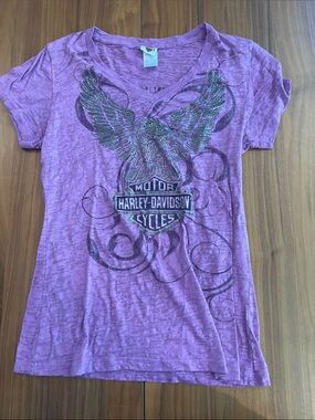 Harley-Davidson Vintage Purple Eagle Logo V-Neck Tee y2k